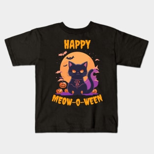 Happy meow-o-ween cat halloween Kids T-Shirt